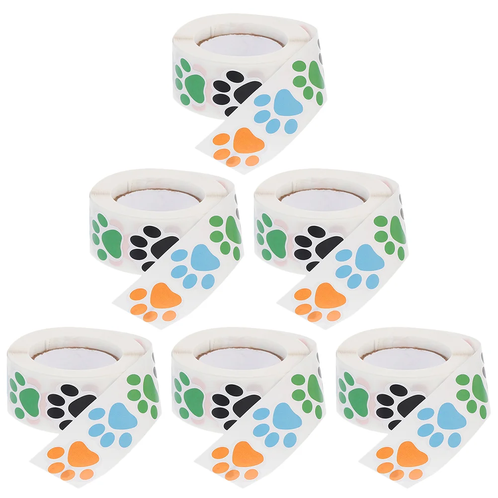 

6 Rolls Decals Gift Wrapping Stickers Tags Dog Paw Print Animal Pet Claw Prints Coated Paper Kindergarten Wall Vinyl Child
