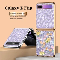 retro floral case for samsung galaxy z flip cover tempered glass flipshockproof shell for samsung z flipcase