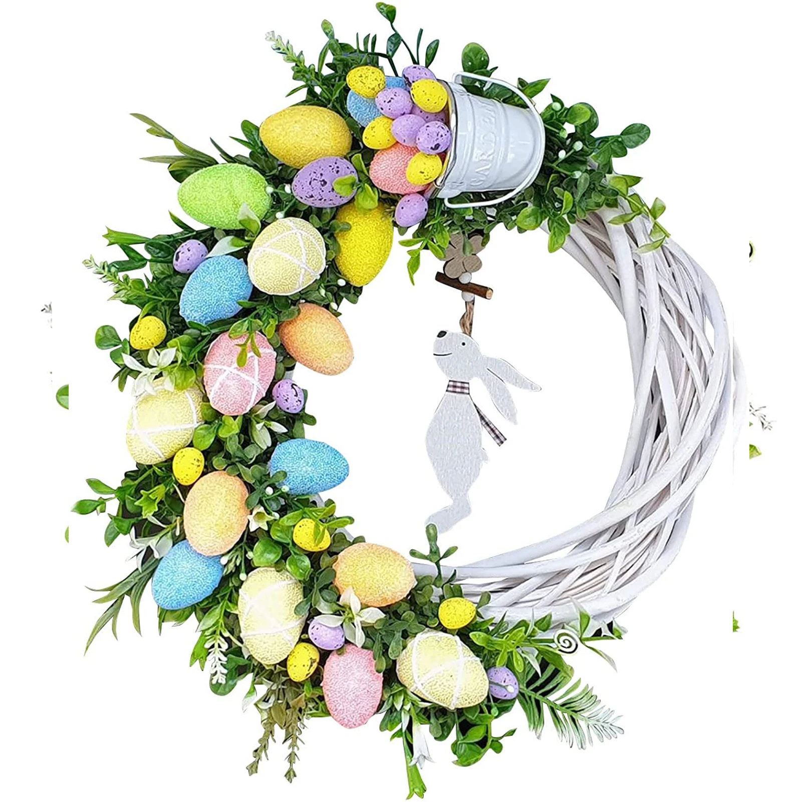 

2D Easter Wreath Door Decor Rabbit Egg Seasonal Spring Garland Ornament Prop