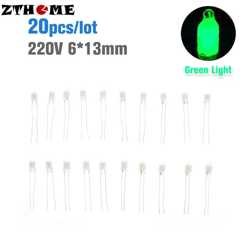 

20Pcs Neon Indicator Light Green Signs 6mm Neon Green Lamp Glow 2 Copper Wire NE-2 6X13mm Green Neon Indicator Bulbs