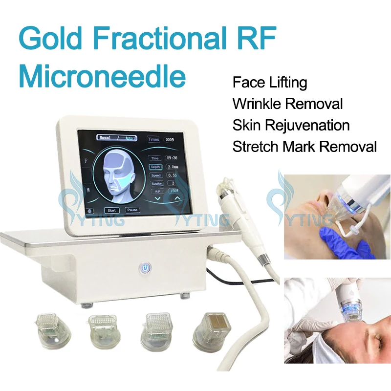

Golden Fractional RF Microneedle Radio Frequency Acne Removal Wrinkle Scar Remover Face Care Micro Needle Beauty Machine 4 Tips