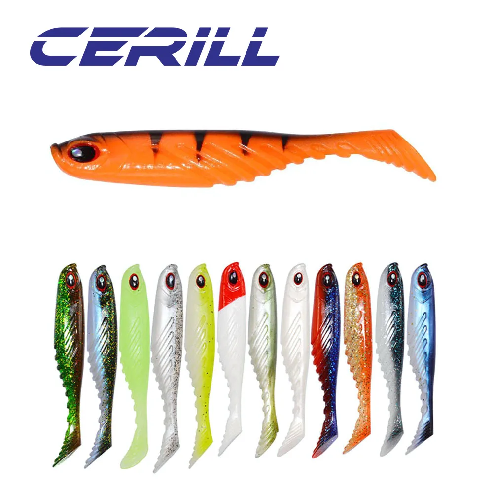 

Cerill 5 PCS 75mm 3.2g 3D Eyes Soft Worm Lure Silicone Bait Sea Swimbait Wobbler Paddle Tail Plastic Bass Shad Carp Double Color