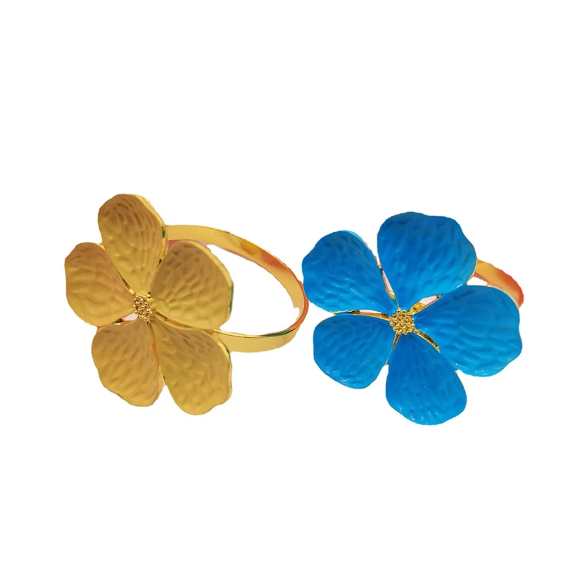 

6pcs/lot Wedding Simple Plum Napkin 5 Petals Lucky Flower Napkin Ring Holiday Weddings Home Decor Gold Silver Ring Party Supplie