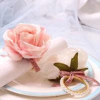 peandim creative pearl rose napkin ring hotel table napkin buckle home dinner banquet ornaments wedding napkin holder 12pcslot