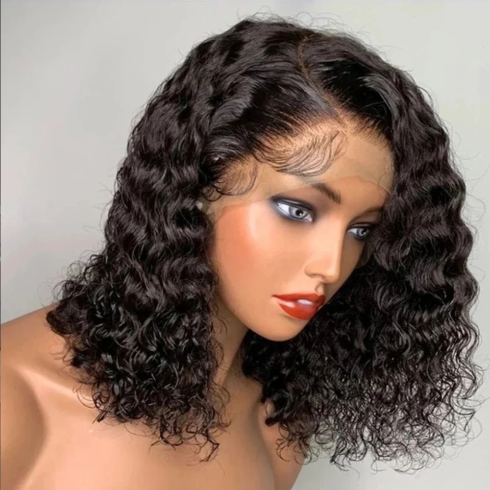 

Deep Wave Bob 13x4 Lace Front Wigs Preplucked Peruvian Remy Human Hair Transparent 4x4 Closure Wigs Women 13x6 Frontal Wig 180%
