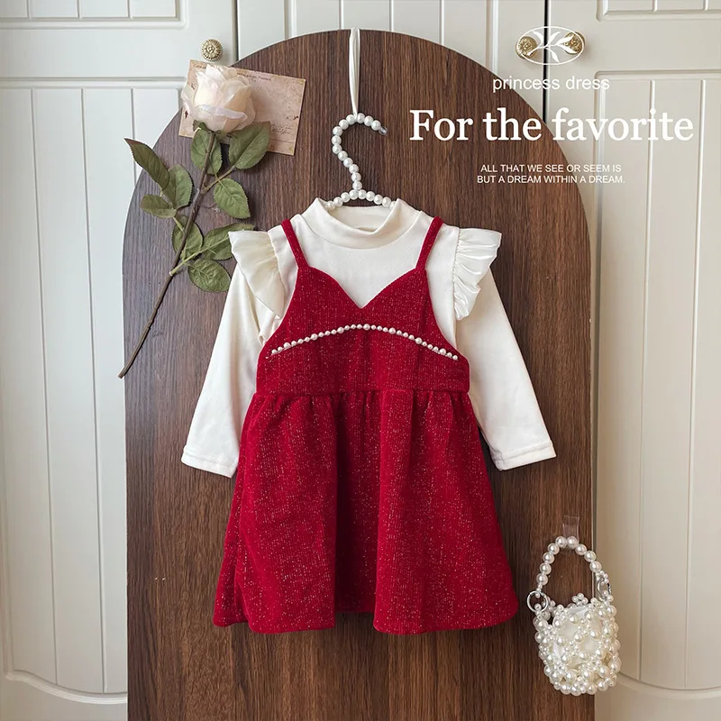 

Girls Set Autumn and Winter 2023 New Korean style Childrens Princess Skirt Two piece of set Girls Fashion Cotton Sets