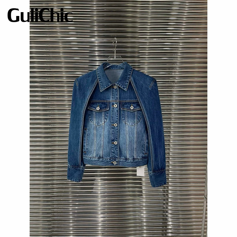 

8.9 GuliChic Women Fashion Vintage Single Breasted Shawl Sleeve Loose Short Cotton Denim Coat