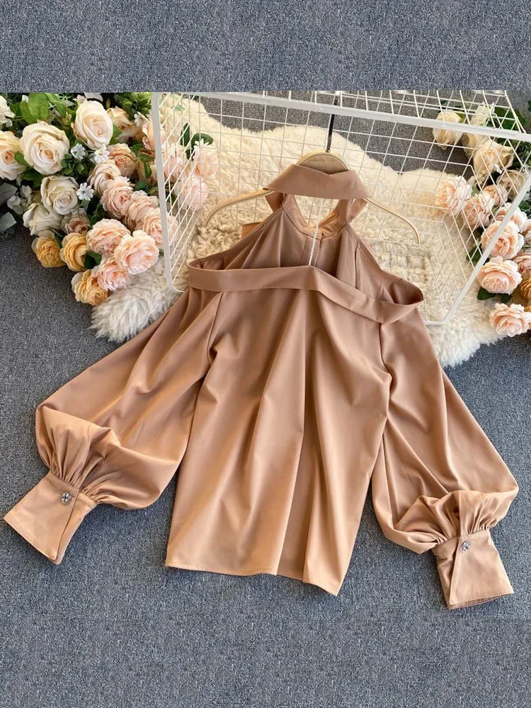 Блузка женская демисезонная с лямкой на шее и бантом