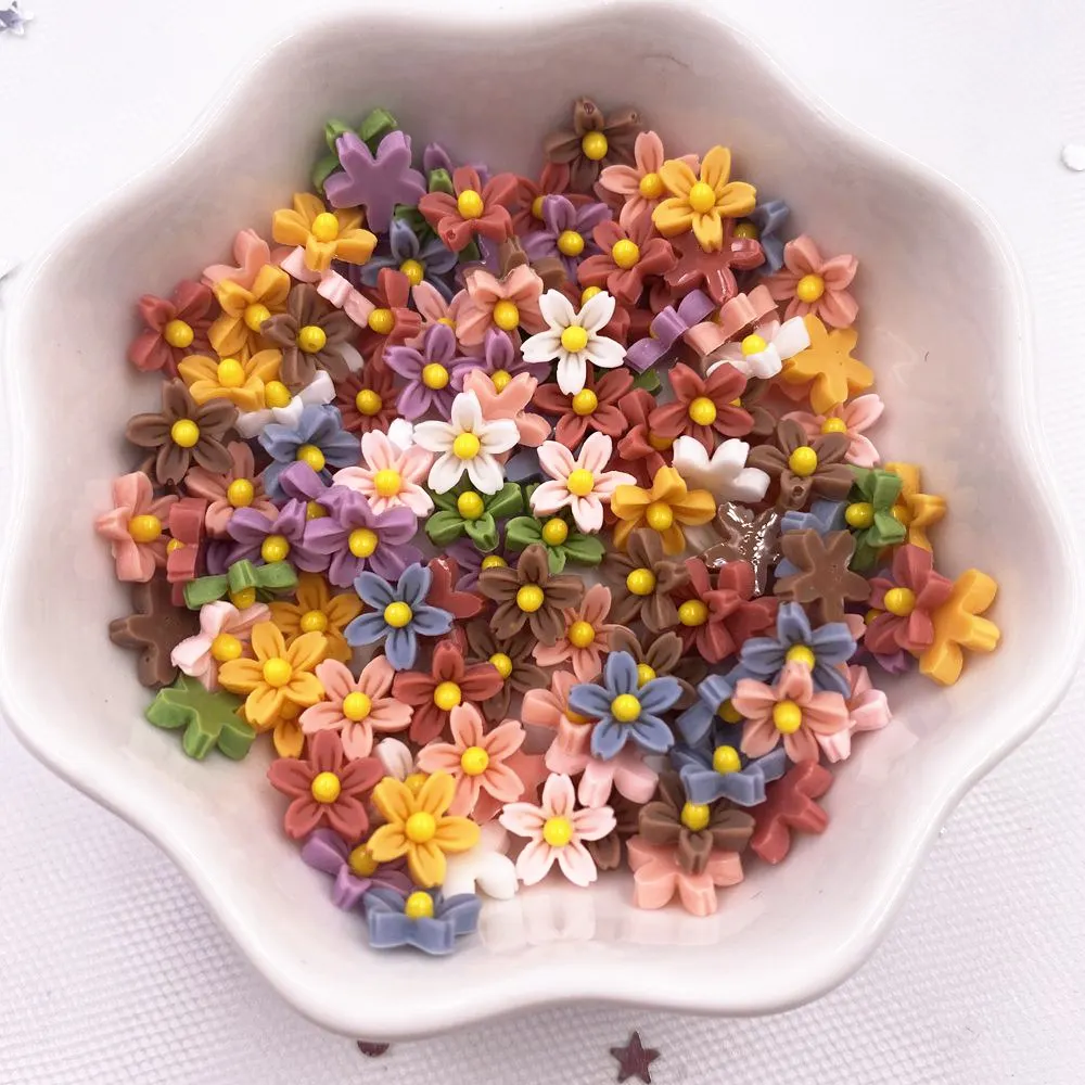 100Pcs 8mm Resin 3D Colorful Mini Flower Gems Flatback Figurines Scrapbook Wedding Applique  Nail Art Decor Crafts  OL560
