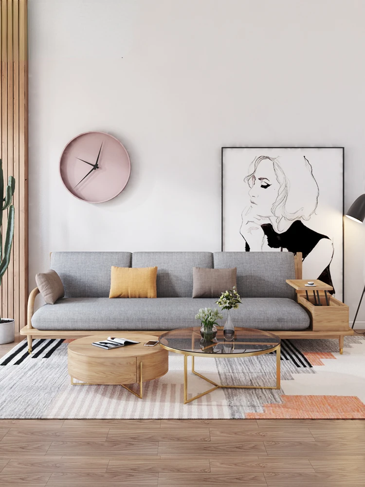 

Современный простой тканевый диван из массива дерева в скандинавском стиле, сочетание маленького семейного гостиной, квартиры, японского хранения