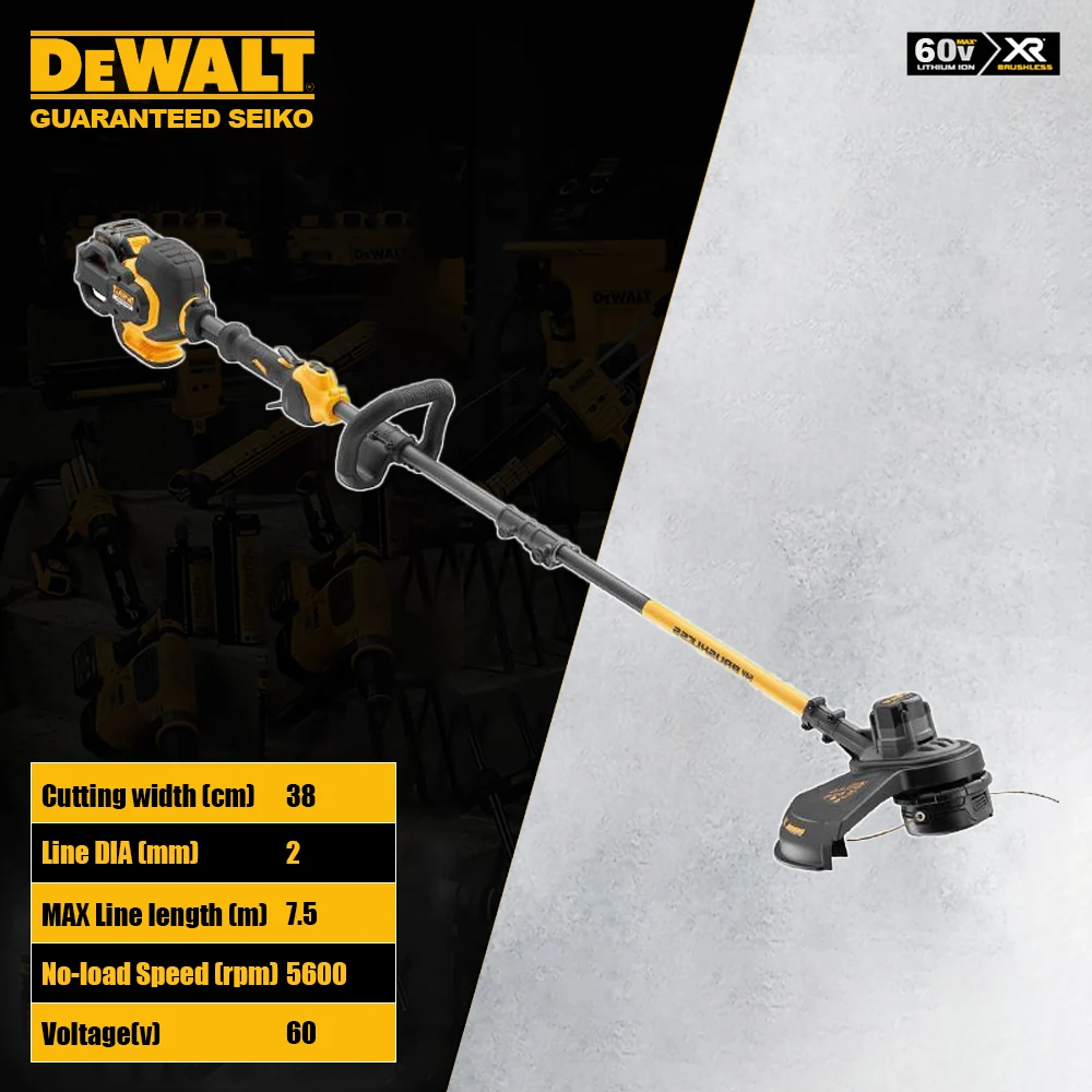 DeWALT DCM5713 FlexVolt 60v Cordless Grass Trimmer Brushless 5600rpm Cutting Width 38cm Line 2mm Max 7.5m LineLength Support
