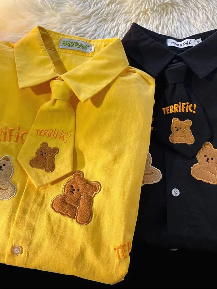 Японская мода свободные рубашки с короткими рукавами и воротником-поло Little Bear