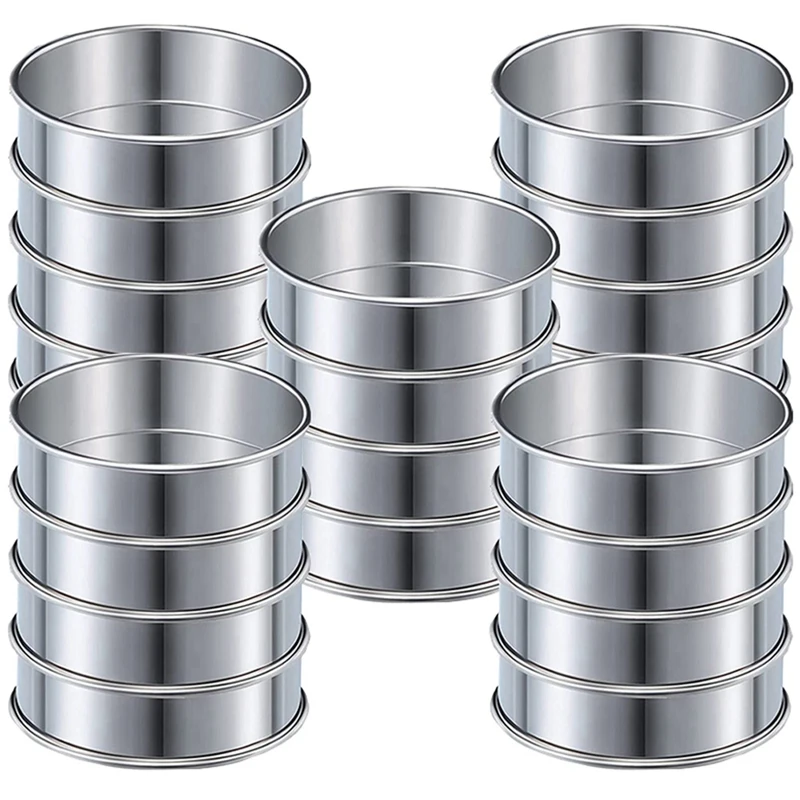 

4 Inch Muffin Ring Crumpet Rings, Set Of 20 Stainless Steel Muffin Rings Moulds Double Rolled Tart Rings Round Tart Ring
