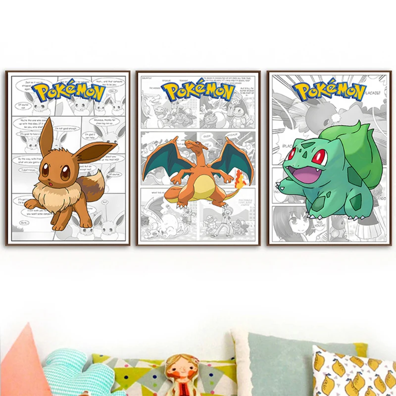 

new Pokemon Anime Poster Pikachu Wall Art Cartoon kawaii Anime Peripherals Mural Decoration Canvas Painting Room Decor Aesthetic