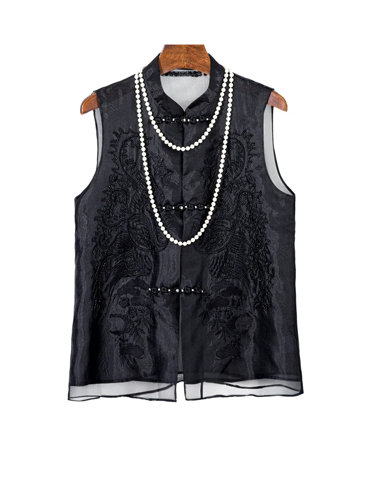 Новый китайский жилет с тяжелой вышивкой верхняя куртка без рукавов женский