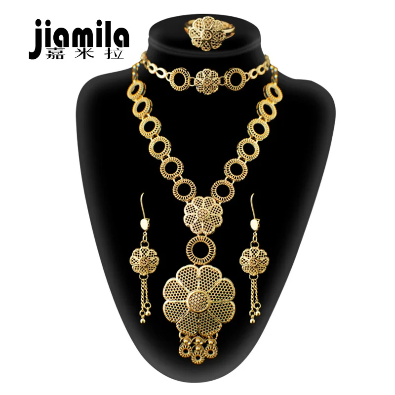 

JIAMILA Saudi Arabia Necklace Bracelet ring earrings Dubai 24k Gold Plated Jewelry Sets Ethiopian Nigeria Women Bridal Jewellery