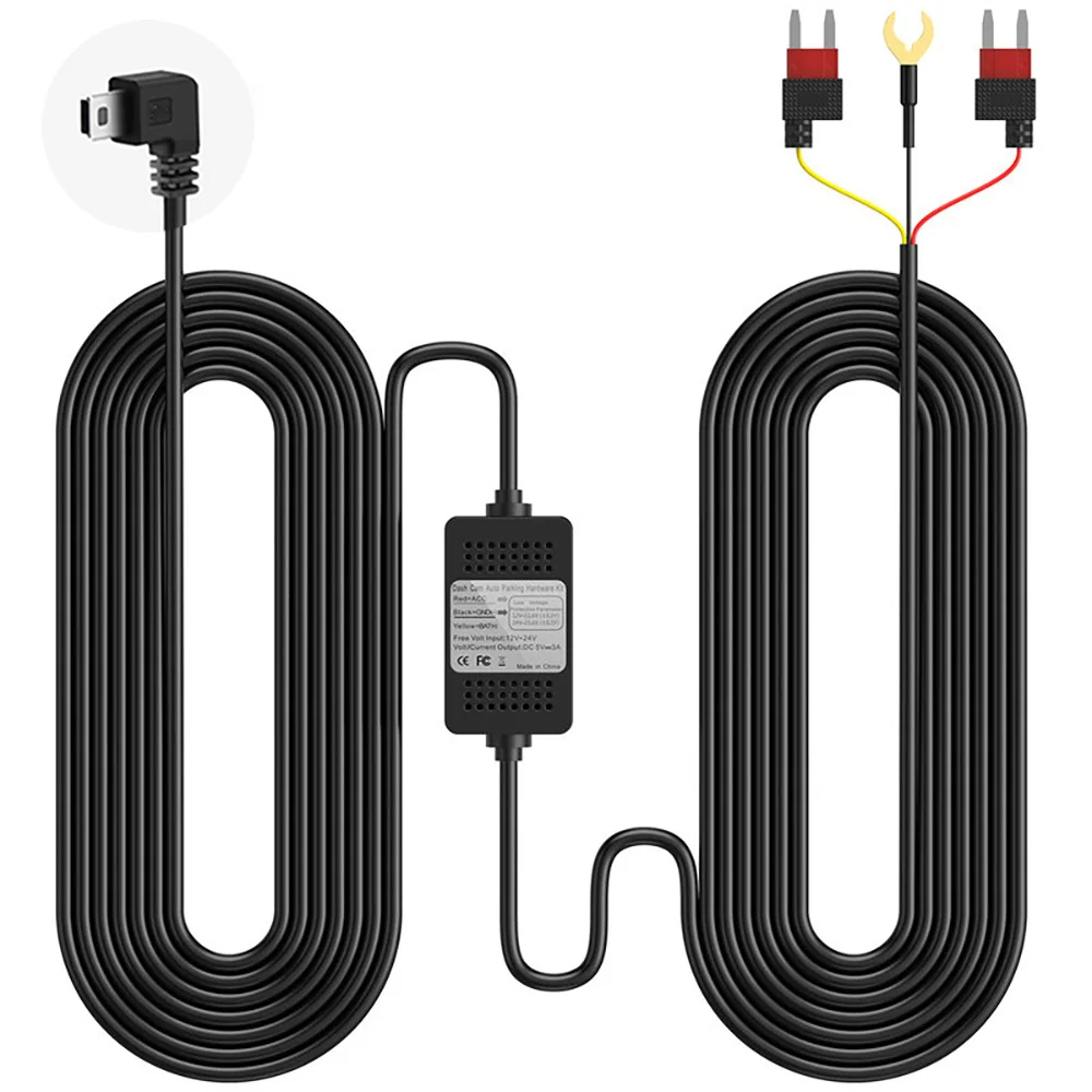 Комплект жесткого провода для видеорегистратора, USB-адаптер Buck Line, кабель для зеркала Dashcam, зарядное устройство DVR, 24-часовой парковочный монитор, предохранитель 24 В, 12 В до 5 В, 3 А