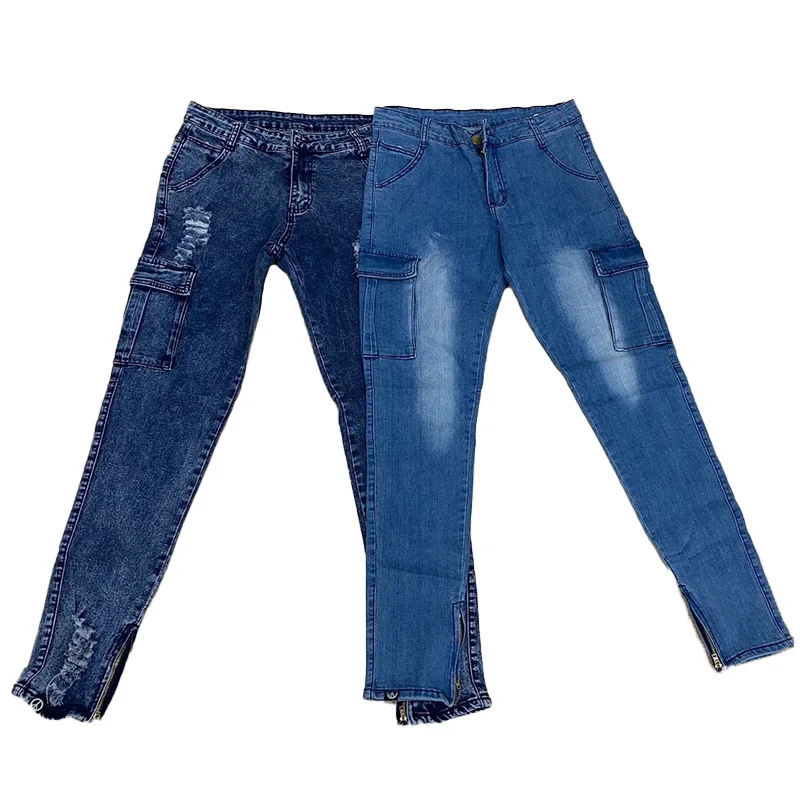 Men's Jeans  Fashion Multi-Pocket Foot Mouth Zipper Denim Pants Skinny Casual Trousers Streetwear Cargo Pants Men