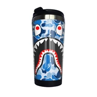 bape shark double insulated coffee cup plastic shell rotating base buckle cover stainless steel 304 cup for car cafe office home