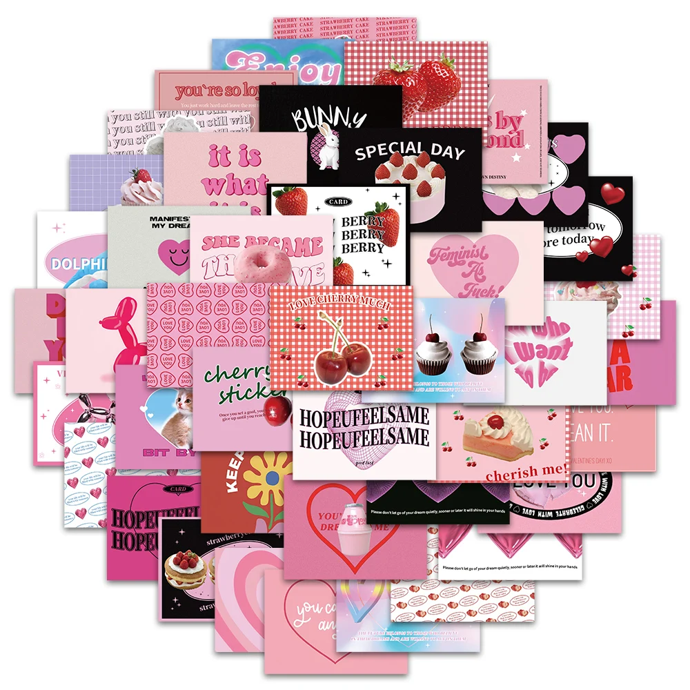 

10/53pcs Ins Sweet Cool Vinyl Laptop Decals DIY Cartoon Strawberry Heart Stickers For Luggage Guitar Phone Waterproof Graffiti