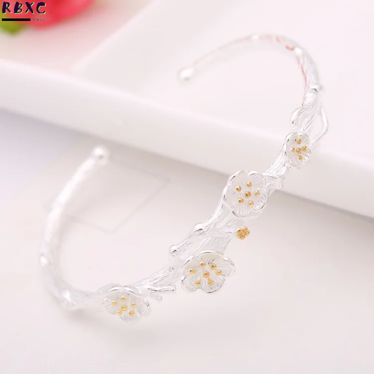 

RBXC 925 Sterling Silver Bracelet temperament Korean flower gold-plated bracelet Bracelet Sterling Silver Jewelry