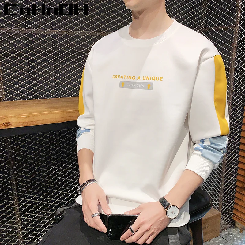 

CnHnOH 2022 Spring Men's Fashion Casual Round Neck Sweater Men's Trend Printing Pullover Bottoming Shirt Simple Top Wholesale