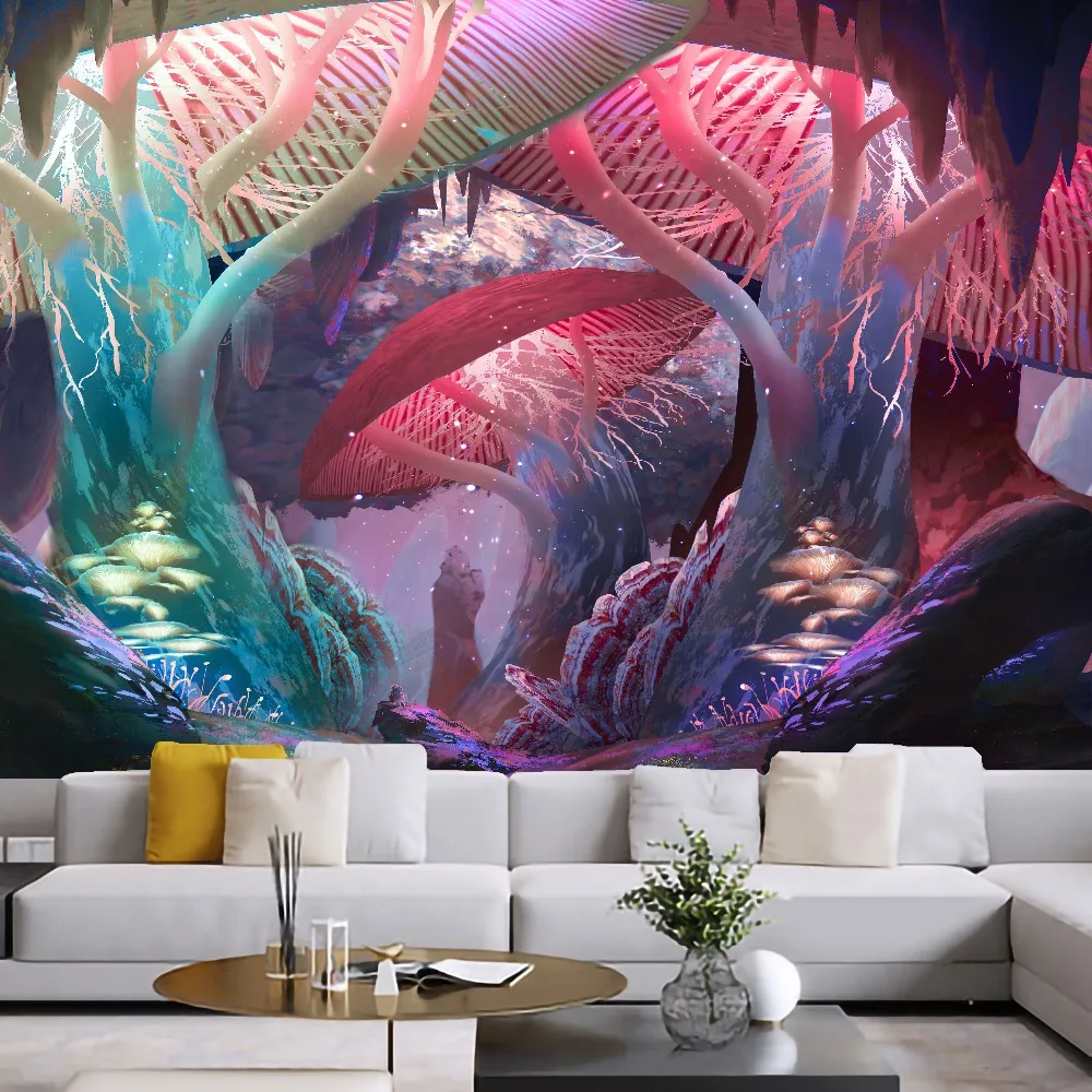 

Psychedelic mushroom Banners Flag Wall Art Mural Home Decor Mandala Poster Wall Hanging Bohemian Room Decor Witchcraft Tapestry