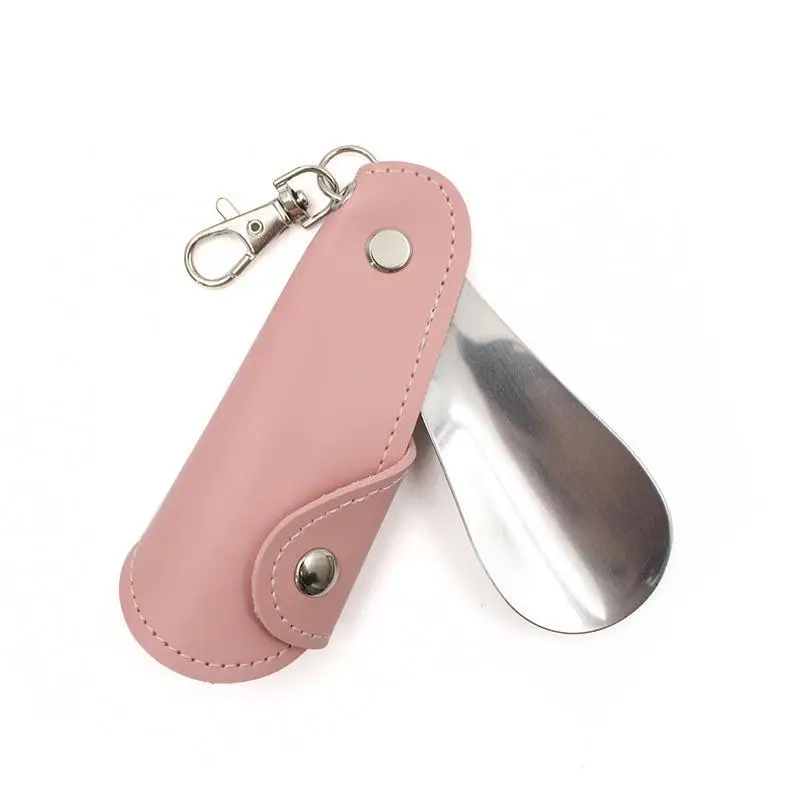 Keychain Travel Shoe Horn Pu Leather Handle Grip Shoehorn With With Keychain Portable Short Shoehorns For Boots Dress
