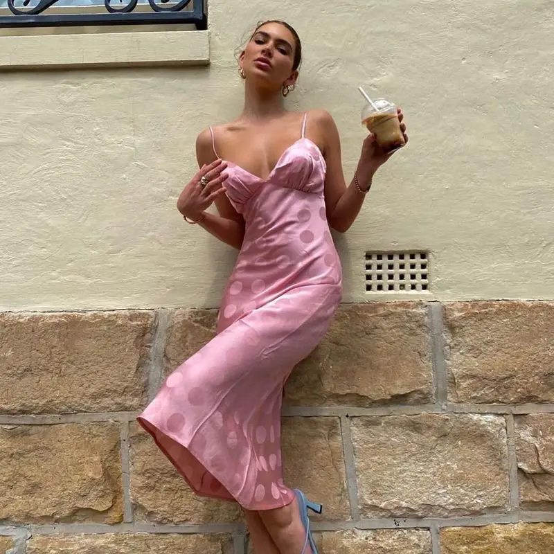 

Y2K Women Summer Sundresses Vintage Sexy Female V-neck Dress Sleeveless Pink Dresses 2021 Beach Party Midi Robe Casual Vestido