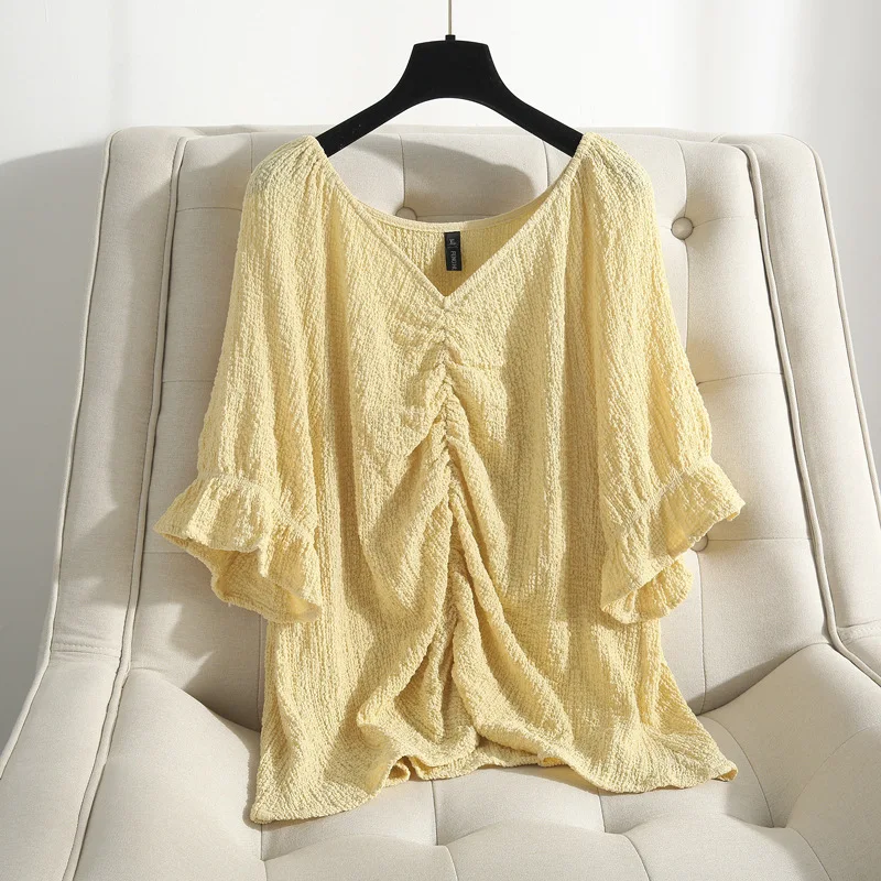 

Women's summer new loose V-neck short-sleeved shirt T-shirt White