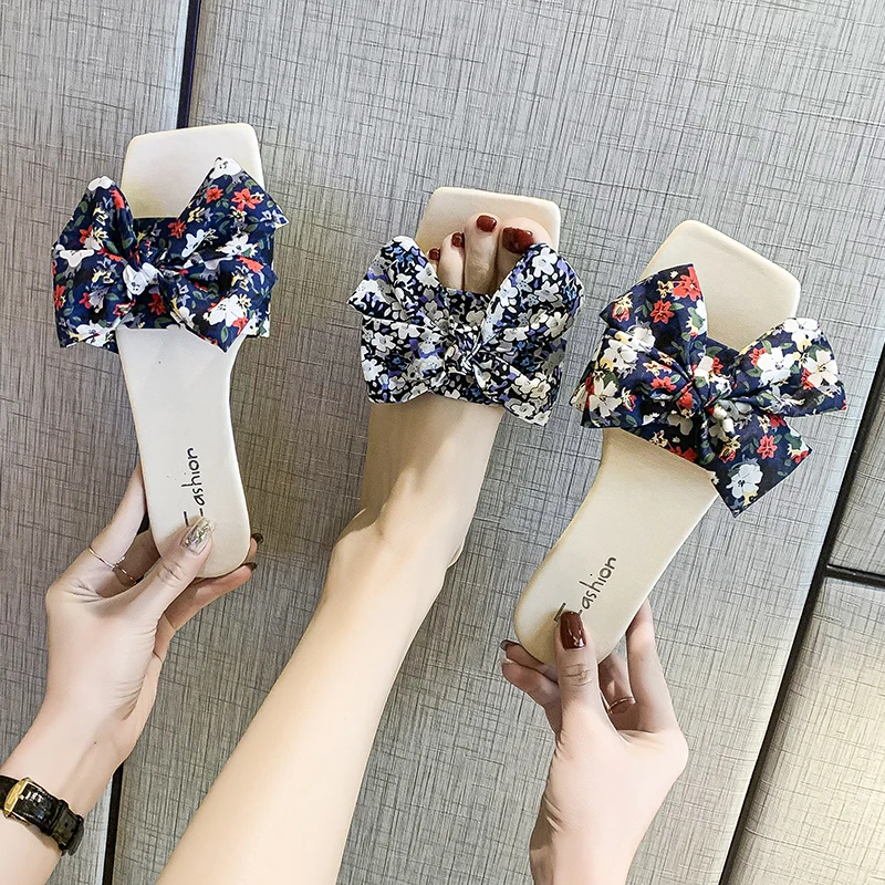

Summer Slippers for Women's Outer Wear 2021 New Korean Bow Sandals and Slippers Flat Large Size Women's Slippers Sapatos De Muje