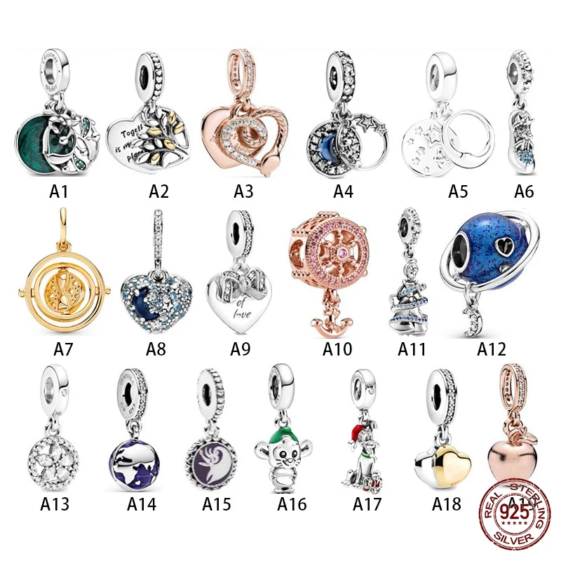 

925 Sterling Silver Hollow Spherical Character Round Gems Pendant DIY Beads Fit Original Pandora Charm Bracelet Women Jewelry