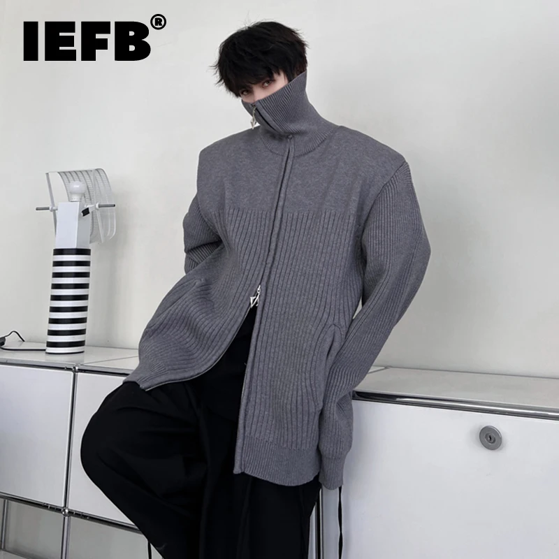 

Кардиган IEFB мужской на молнии, модный свитер с высоким воротником, Свободный пуловер в Корейском стиле, топ на осень-зиму, 9C2488