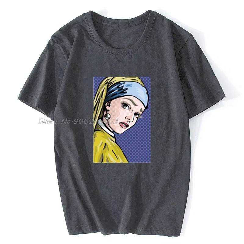 Мужская футболка Lichtenstein Girl With A Pearl Earring Tshirt Женская Мужские хлопковые футболки