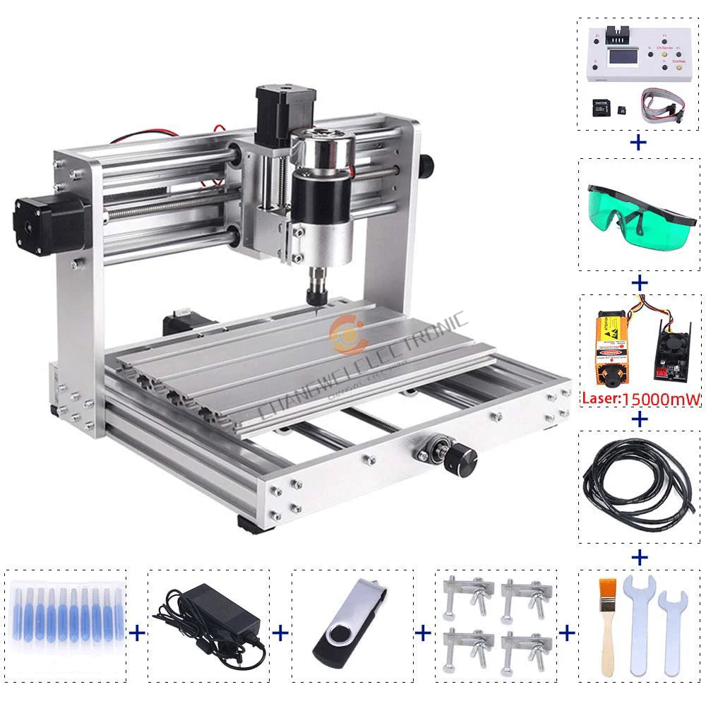 CNC 3018 Pro Max Laser Engraver Wif ER11 200W Spindle 15W Engraving Machine Acrylic PCB Carving Cutting 3 Axis DIY Wood Router