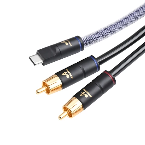 ATAUDIO HiFi USB Type-C к 2RCA Шнур для динамика телефона Hi-end 6N OFC Type-C к 2RCA штекерному разъему Y Разветвитель Профессиональный аудиокабель