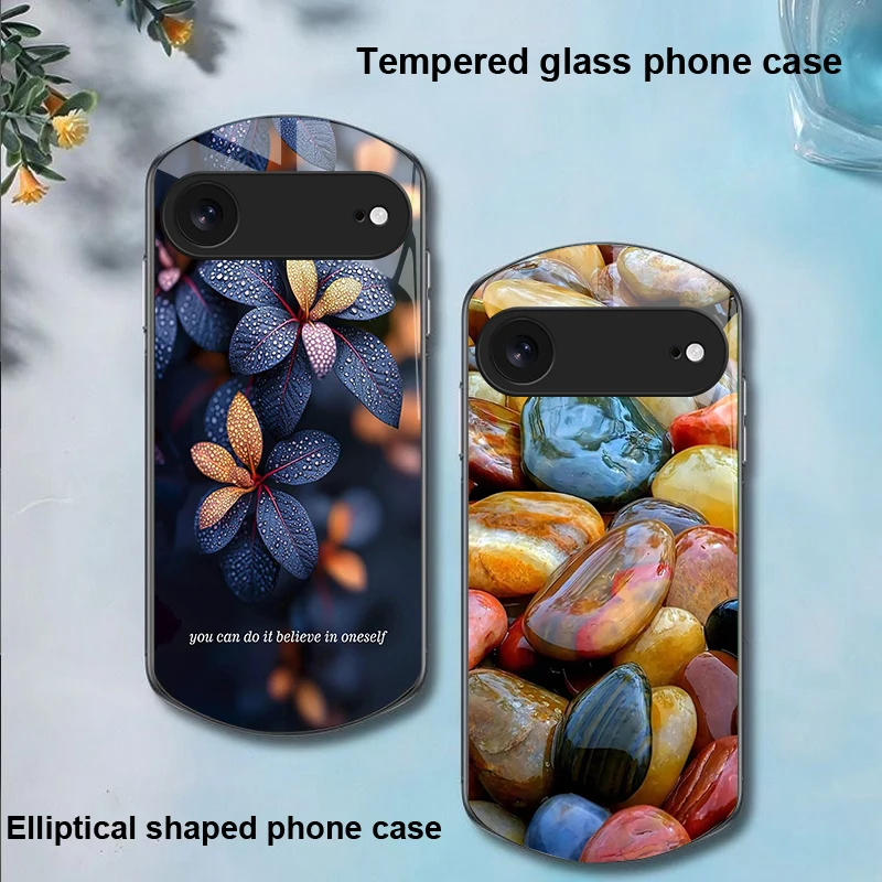 Фото Синие фиолетовые листья для iPhone 17, 16, 15, 14, 13 Plus 12, mini 11 Pro Max XR Xs X 7 8 22, эллиптический чехол для телефона из закаленного стекла №2