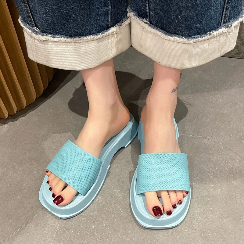 

Женские сандалии в римском стиле, мягкая подошва, летние уличные тапочки, высокая толстая подошва, с прорезью, 2023