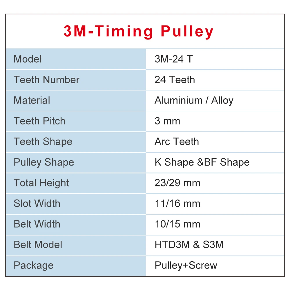 3M-24T шкив для ремня цилиндрический зуб с внутренним отверстием 5/6/6.35/7/8/10/12 мм