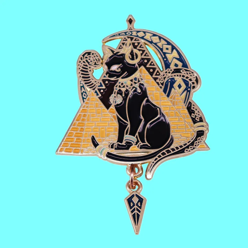 

Ancient Egyptian Pyramid Empaneled Brooch Cleopatra Cat Animal Metal Enamel Badge Fashion Lapel Cartoon Pin Jewelry Accessories