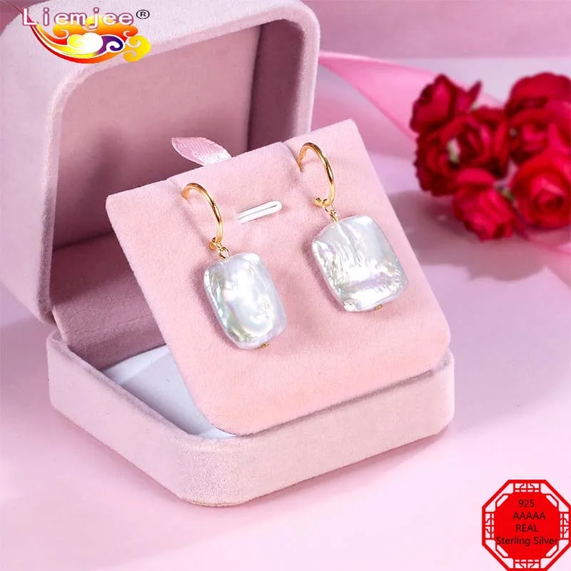 

Liemjee Real S925 Sterling Silver Rectangle Pearl Earrings Sweet Fashion Party Jewelry For Women Feature Charm Girlfriend Gift