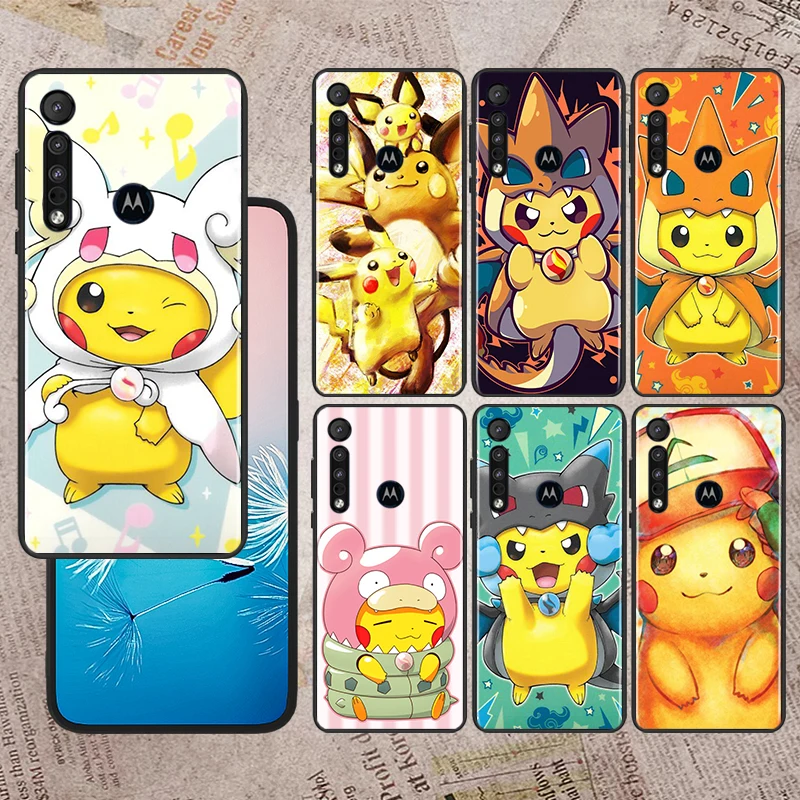 

Cute Pokemon Pikachu For Motorola Moto G60S G60 Edge 20 E20 E7i E6i E6S G9 G8 Plus G Power One Fusion Black Phone Case