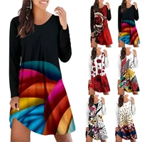 elegant dresses for women fashion personality multicolor printing loose and versatile long sleeved dress blouses summer dress