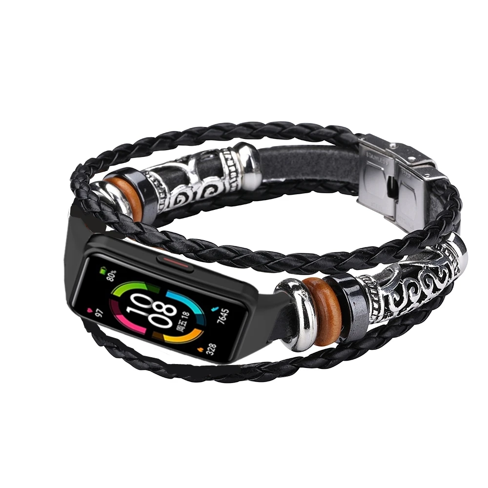 

Retro DIY Wrist Strap For Huawei Honor Band 6 Genuine Leather Bracelet Strap for Huawei Band 6 Wristband