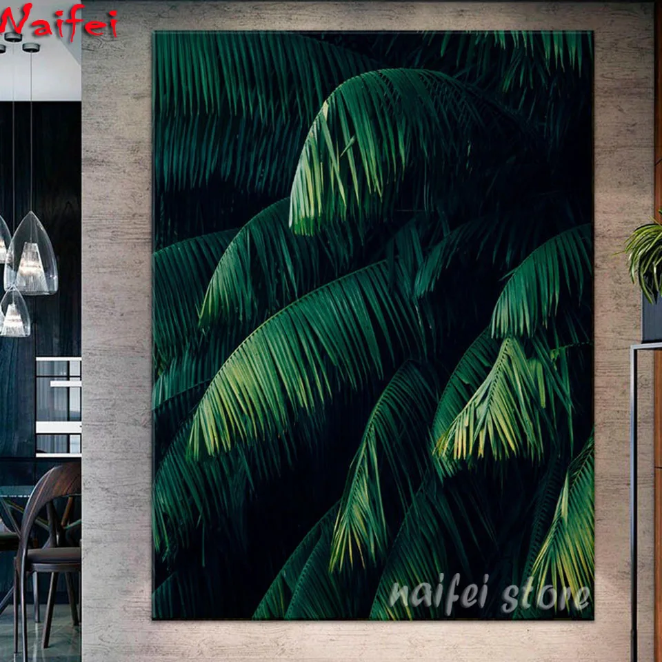 

Tropical Leaf Green Botanical Wall Art diamond Painting Floral Plant diamond embroidery Luxury Picture for Living Room Decor