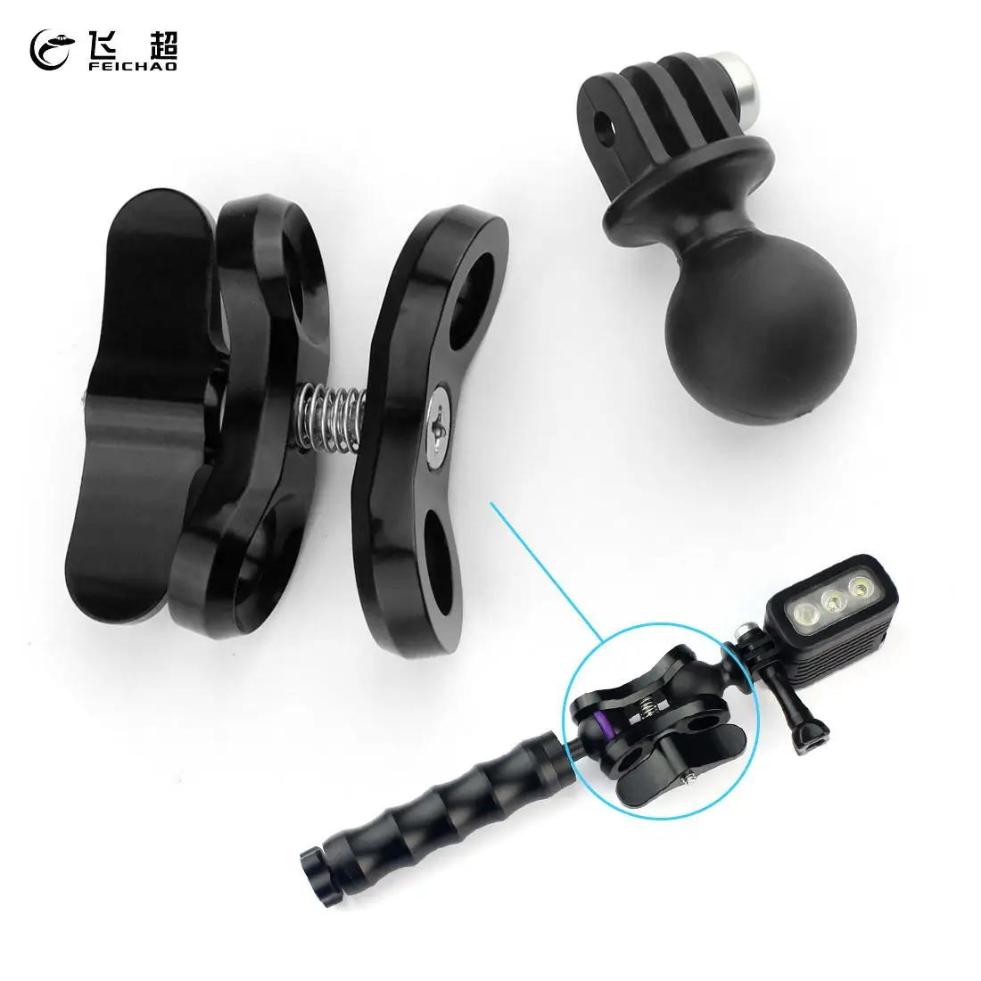 

Aluminum CNC Diving Lights Ball Butterfly Clip Arm Clamp Mount + ABS Ball Base Adapter For Gopro Hero 3 +3/4/5 Sports Camera