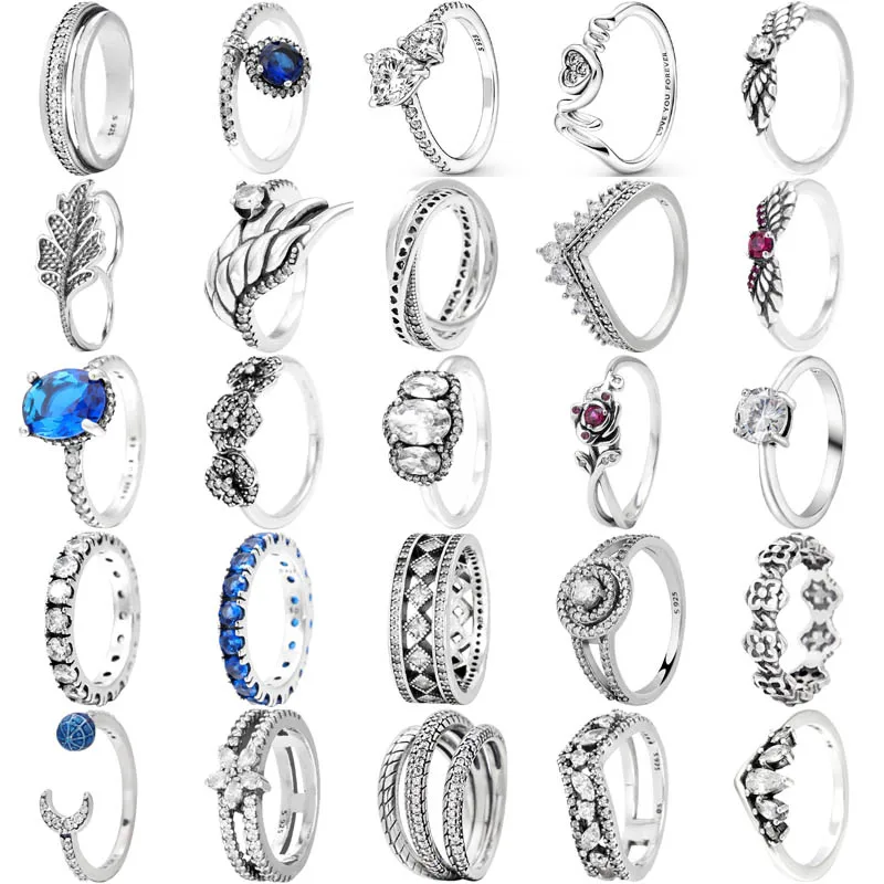 

925 Sterling Silver Ring Fascination Wishbone Angel Wings Snowflake Earth And Moon Ring For Women Gift DIY Jewelry