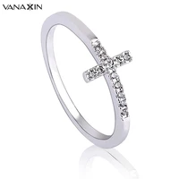 vanaxin faith cross shape finger rings for women white clear aaa cubic zirconia date jewelry gift ladies silver color