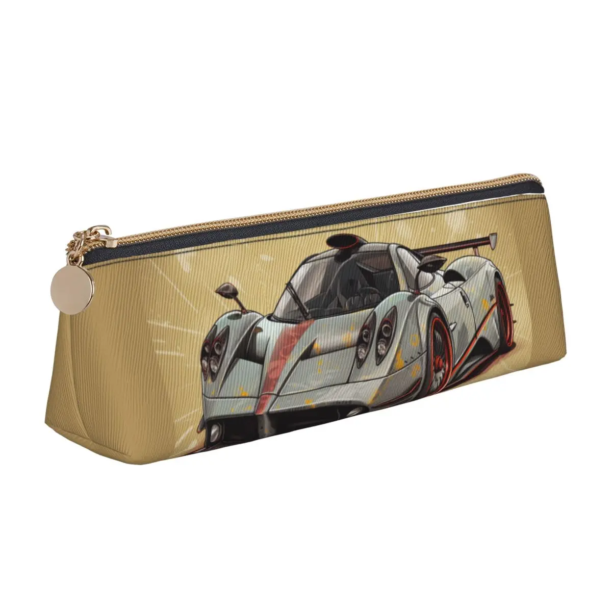 

Speed Sports Car Leather Pencil Case Graphic Cartoon Retro Zipper Pencil Box School Teenager Triangle Pen Bag