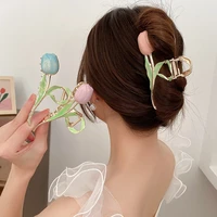 elegant tulip hair claw flower shark clip headdress vintage ponytail claw clip trendy sweet hair clip for girl hair jewelry
